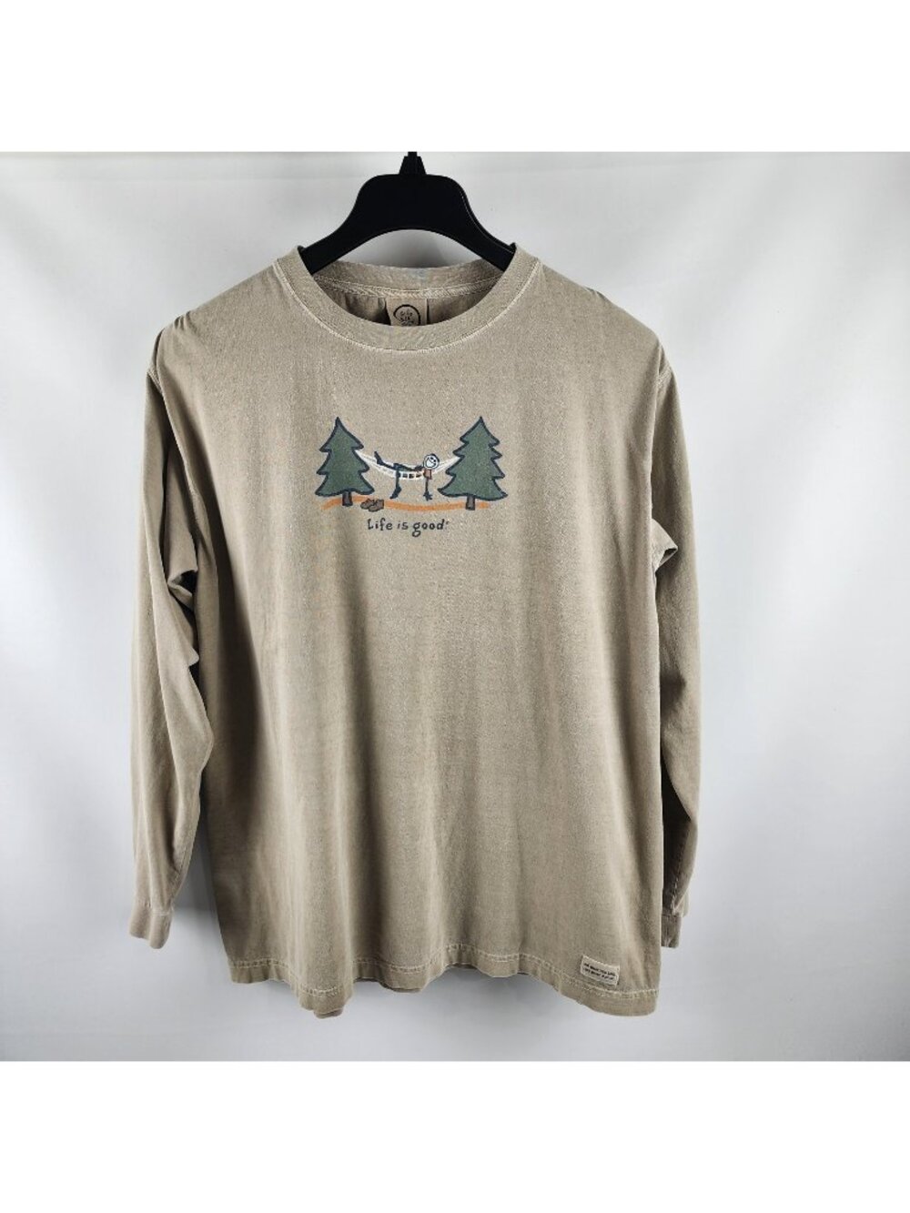 Life Is Good T-Shirt Mens L Brown Tan Crusher Tee Keep It Simple L/S Graphic Tee